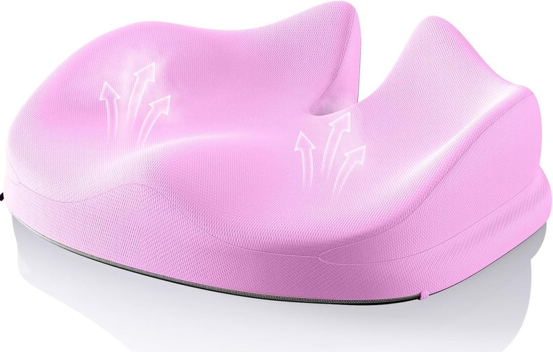 Benazcap Large Seat Cushion for Office Chair Memory Foam Coccyx Pain Relief Cushion Pillow for Back Support Non-Slip Seat Pad for Office Desk, Car Seat, Wheelchair, Sciatica-Pink - Image 1